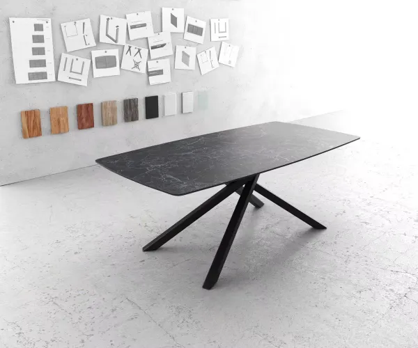 DELIFE Jedálenský stôl Edge oválny tvar 200x100 cm Laminam® keramika Nero Greco antracitová stredová podstava krížová čierna