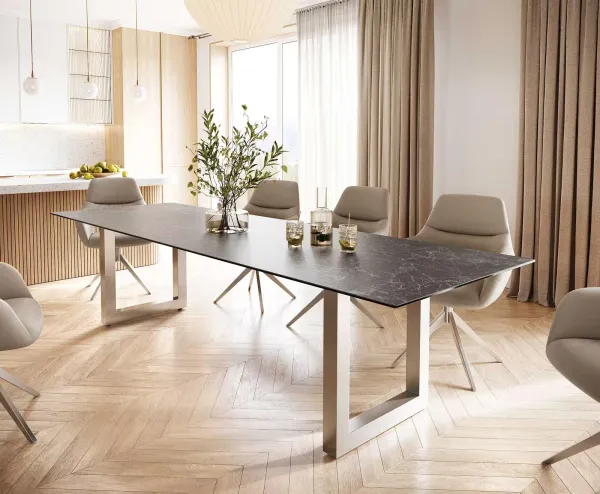 DELIFE Jedálenský stôl Edge 300x100 keramika Laminam® Nero Greco antracitová nerezová oceľ široký