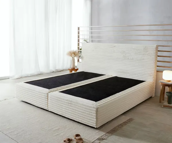 DELIFE Boxspring posteľ Dream-Well plyšový manšester béžová 200x200 cm