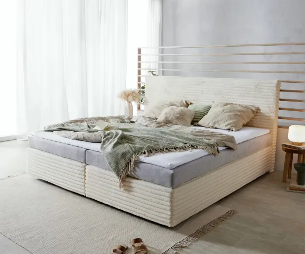 DELIFE Boxspring posteľ Dream-Well plyšový manšester béžová 200×200 cm bonellový matrac topper