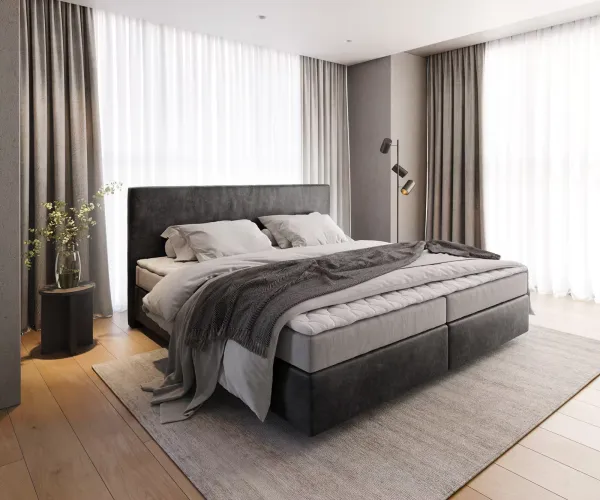 DELIFE Boxspring posteľ Dream-Well mikrovlákno antracitová vintage 200x200 cm bonellový matrac topper