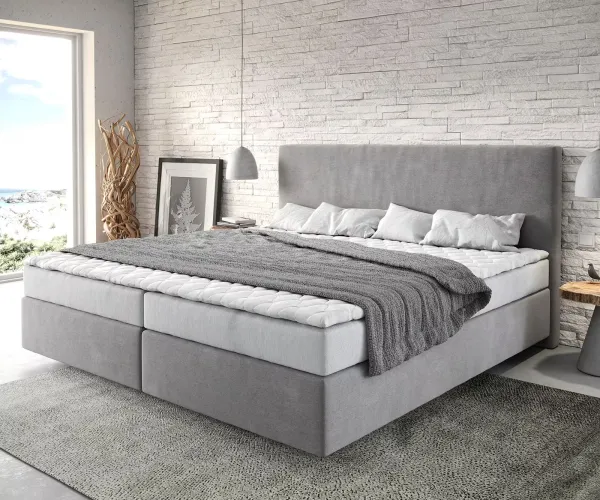 DELIFE Boxspring posteľ Dream-Well mikrovlákno sivá 200x200 cm bonellový matrac topper