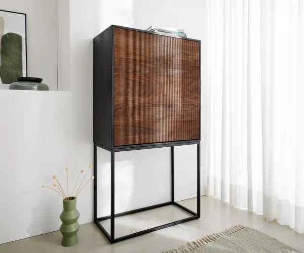 DELIFE Skriňa Vaag 80x150 cm sheesham prírodná mango čierny kov čierna 2 dvierka