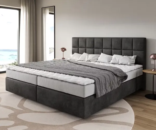 DELIFE Boxspring posteľ Dream-Fine mikrovlákno antracitová vintage 200×200 cm bonellový matrac topper