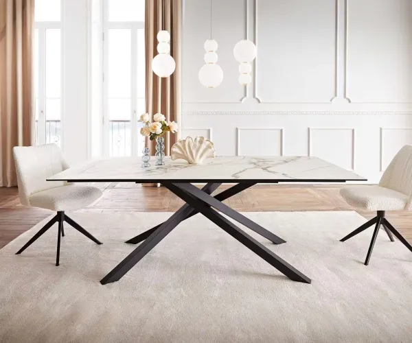 DELIFE Jedálenský stôl Edge 200x100 keramika Calacatta Luxe bielo-zlato-šedá krížová podstava obdĺžnik čierna