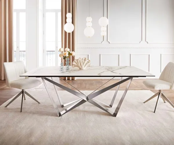 DELIFE Jedálenský stôl Edge 200x100 keramika Calacatta Luxe bielo-zlato-šedá Spider plochá oceľ nerezová oceľ