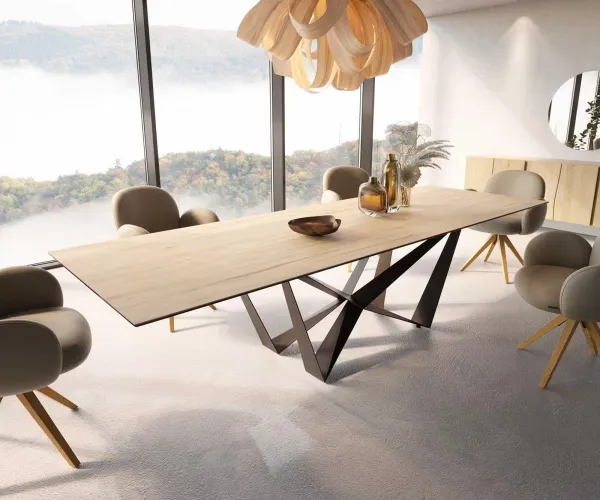 DELIFE Jedálenský stôl Edge 300x100 keramika Laminam® sabbia dubová farba spider plochá oceľ čierna