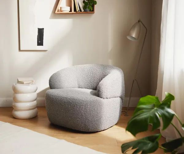 DELIFE Lounge kreslo Nova 88x88 cm bouclé strieborno sivá
