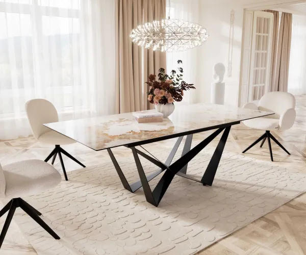 DELIFE Jedálenský stôl Edge 180-220x100 keramika Minas Melange bielo-béžová Spider plochá oceľ čierna rozkladací