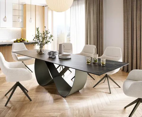 DELIFE Jedálenský stôl Edge 300x100 keramika Laminam® Noir Desir hnedá Infinity kov efekt titán