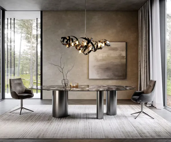 DELIFE Jedálenský stôl Edge oválny 280x130 keramika Iris FMG Agatablack Troa nerezová oceľ grafitová