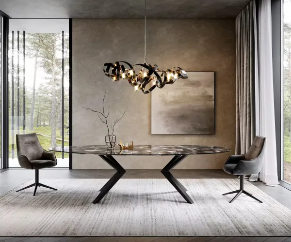 DELIFE Jedálenský stôl Edge oválny 280x130 keramika Iris FMG Agatablack Zenthara hranatý kov čierna