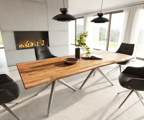 DELIFE Jedálenský stôl Edge 240x100 akácia prírodná Estelar okrúhly nerezová oceľ Live-Edge
