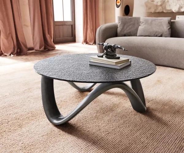 DELIFE Konferenčný stolík Tanju 90x90 cm metalická strieborná s reliéfnym sklom sivá