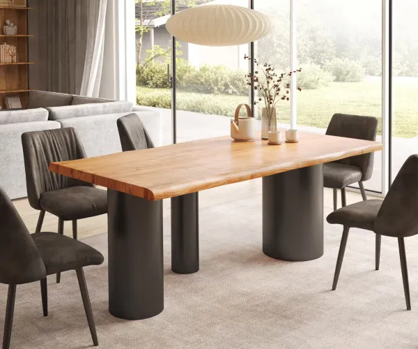 DELIFE Jedálenský stôl Edge 200x100 XL akácia prírodná Troa kov čierna Live-Edge