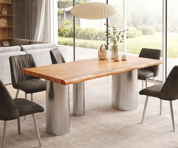 DELIFE Jedálenský stôl Edge 200x100 XL akácia prírodná Troa nerezová oceľ kefovaná Live-Edge