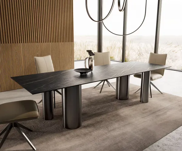 DELIFE Jedálenský stôl Edge 300x100 keramika Laminam®Noir Desir hnedý pilier nerezová oceľ grafitová