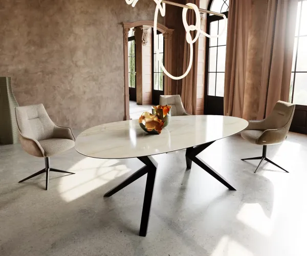 DELIFE Jedálenský stôl Edge oválny 220x120 keramika Iris FMG Onice Oro Zenthara hranatý kov čierna