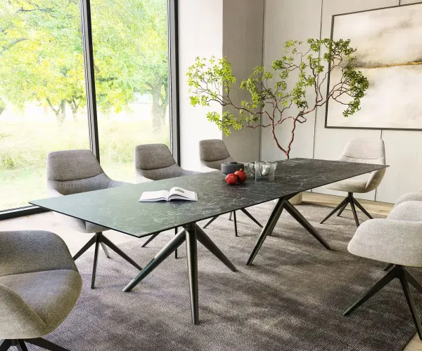DELIFE Jedálenský stôl Edge 300x100 keramika Laminam®Nero Greco antracit Estelar okrúhly kov čierna