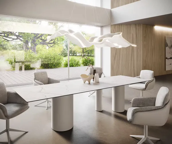 DELIFE Jedálenský stôl Edge 300x100 keramika Laminam®Statuarietto biela Troa kov biela