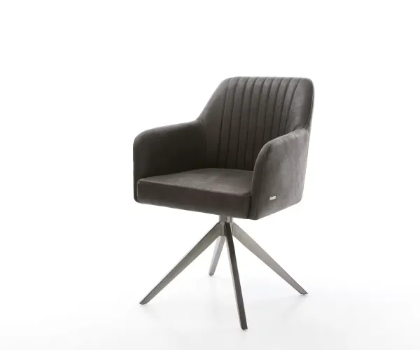 DELIFE Otočná jedálenská stolička Greg-Flex mikrovlákno antracit vintage krížová podstava široká grafitová 360° otočná hojdacia funkcia vrecková pružina