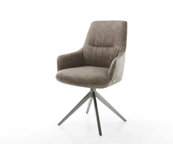 DELIFE Otočná jedálenská stolička Zelia-Flex s opierkami mikrovlákno taupe vintage krížová podstava široká grafitová 360° otočná hojdacia funkcia vrecková pružina