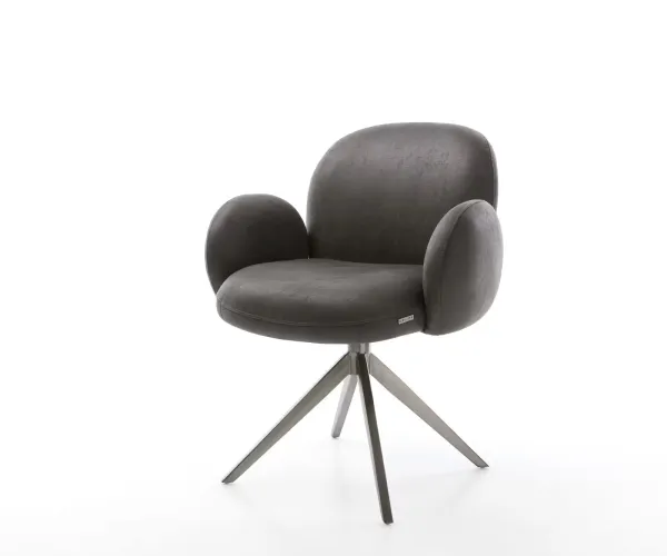 DELIFE Otočná jedálenská stolička Nube-Flex s opierkami mikrovlákno antracit vintage krížová podstava široká grafitová 360° otočná hojdacia funkcia vrecková pružina