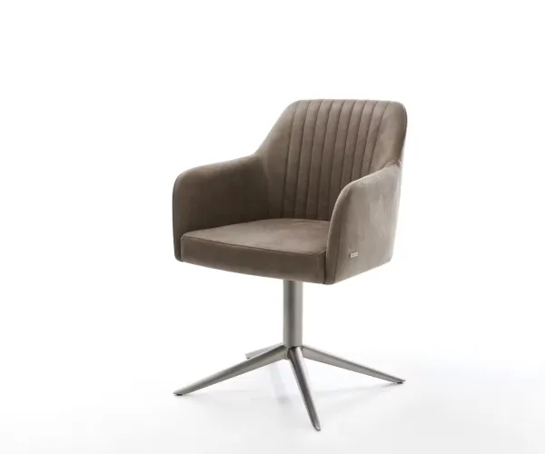 DELIFE Otočná jedálenská stolička Greg-Flex mikrovlákno taupe vintage podstava grafit 360° otočná hojdacia funkcia vrecková pružina
