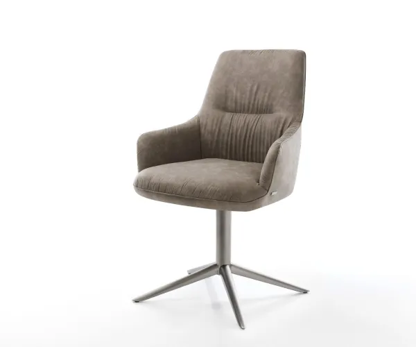 DELIFE Otočná jedálenská stolička Zelia-Flex s opierkami mikrovlákno taupe vintage podstava grafit 360° otočná hojdacia funkcia vrecková pružina