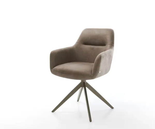 DELIFE Otočná jedálenská stolička Pejo-Flex mikrovlákno taupe vintage krížová podstava široká titanová farba 360° otočná hojdacia funkcia vrecková pružina