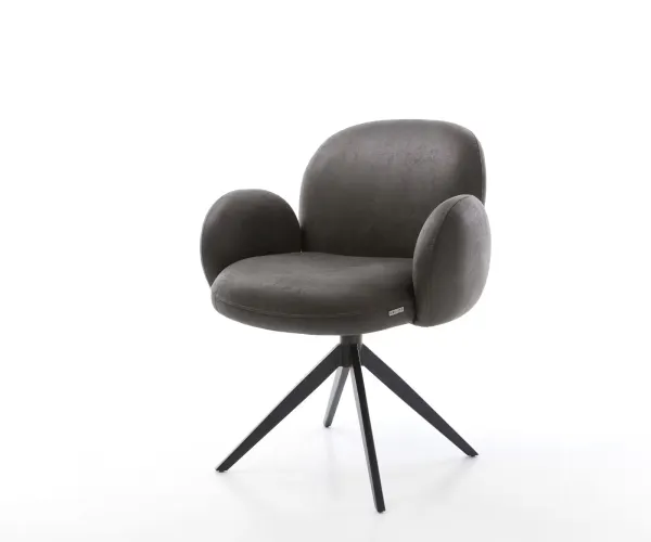 DELIFE Otočná jedálenská stolička Nube-Flex s opierkami mikrovlákno antracit vintage krížová podstava široká čierna 360° otočná hojdacia funkcia vrecková pružina
