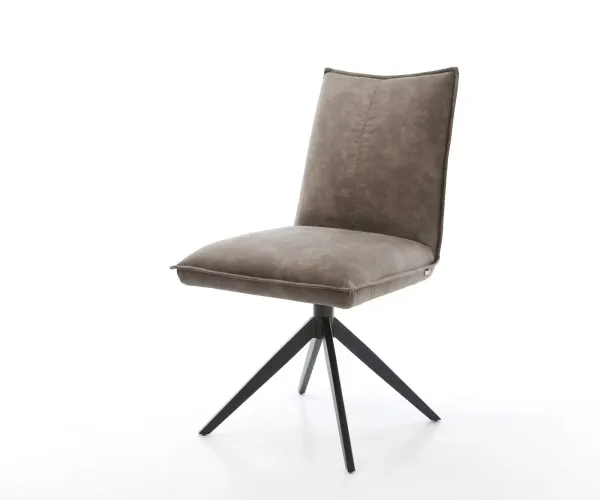 DELIFE Otočná jedálenská stolička Lelio-Flex mikrovlákno taupe vintage krížová podstava široká čierna 360° otočná hojdacia funkcia vrecková pružina