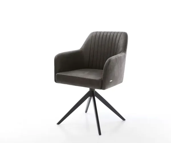 DELIFE Otočná jedálenská stolička Greg-Flex mikrovlákno antracit vintage krížová podstava široká čierna 360° otočná hojdacia funkcia vrecková pružina