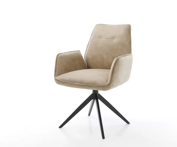 DELIFE Jedálenská stolička Zoa-Flex mikrovlákno béžová vintage krížová podstava široká čierna 360° otočná hojdacia funkcia vrecková pružina