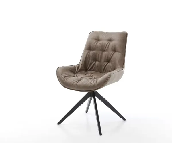 DELIFE Otočná jedálenská stolička Taimi-Flex mikrovlákno taupe vintage krížová podstava široká čierna 360° otočná hojdacia funkcia