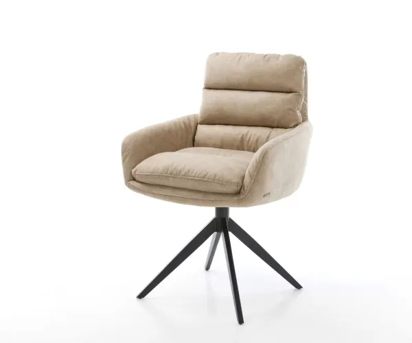 DELIFE Jedálenská stolička Abelia-Flex s opierkami mikrovlákno béžová vintage krížová podstava široká čierna 360° otočná hojdacia funkcia