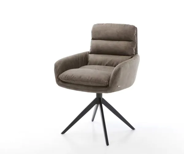 DELIFE Otočná jedálenská stolička Abelia-Flex s opierkami mikrovlákno taupe vintage krížová podstava široká čierna 360° otočná hojdacia funkcia