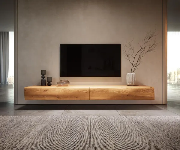 DELIFE TV stolík New Live-Edge 200 cm dub prírodný 4 dvierka závesný