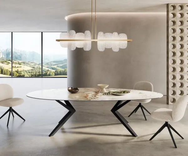DELIFE Jedálenský stôl Edge oválny 280x130 keramika Minas Melange bielo-béžová Zenthara hranatý kov čierna