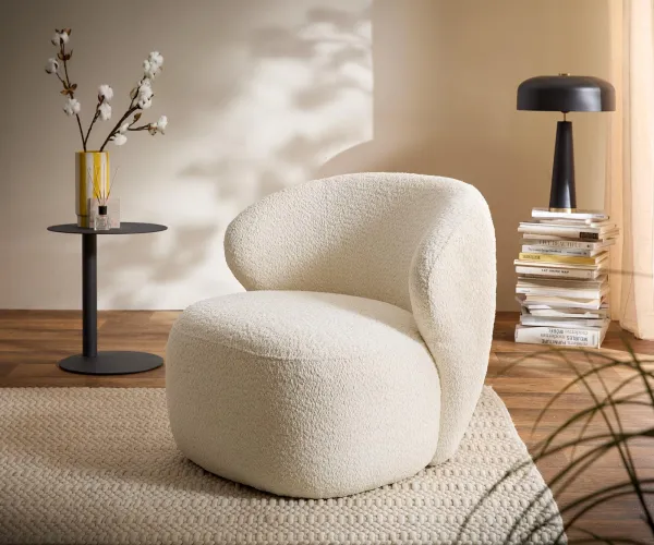 DELIFE Lounge kreslo Pulo 80x80 cm bouclé biela