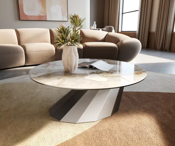 DELIFE Konferenčný stolík Edge okrúhly 90x90 cm keramika Minas Melange Parabi nerezová oceľ kefovaná