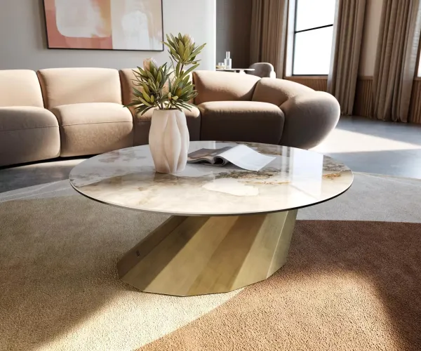 DELIFE Konferenčný stolík Edge okrúhly 90x90 cm keramika Minas Melange Parabi metalická zlatá