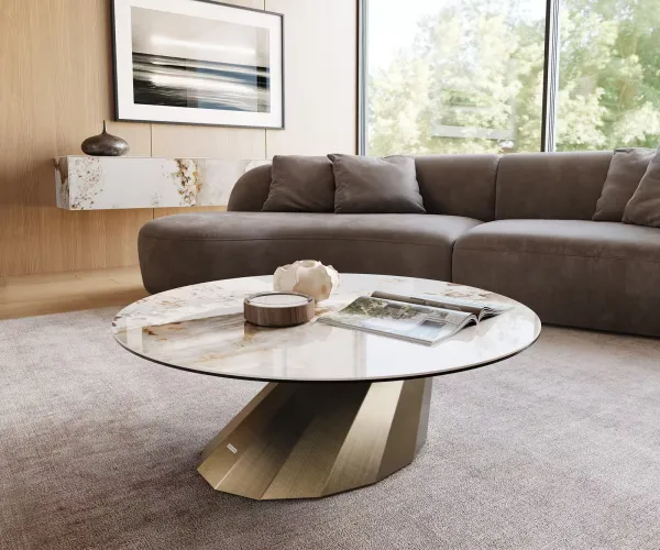 DELIFE Konferenčný stolík Edge okrúhly 100x100 cm keramika Minas Melange Parabi metalická zlatá