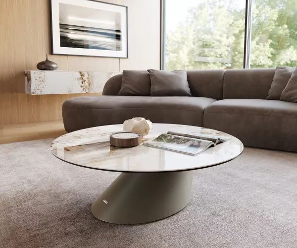 DELIFE Konferenčný stolík Edge okrúhly 100x100 cm keramika Minas Melange Conis kov efektfinish titánová
