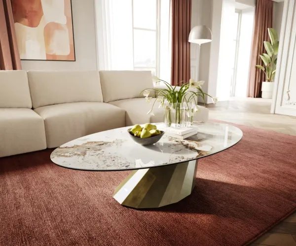 DELIFE Konferenčný stolík Edge oválny 140x80 cm keramika Minas Melange Parabi metalická zlatá