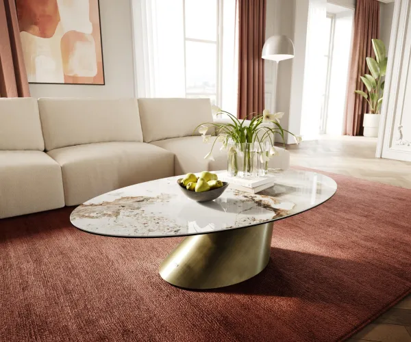 DELIFE Konferenčný stolík Edge oválny 140x80 cm keramika Minas Melange Conis metalická zlatá