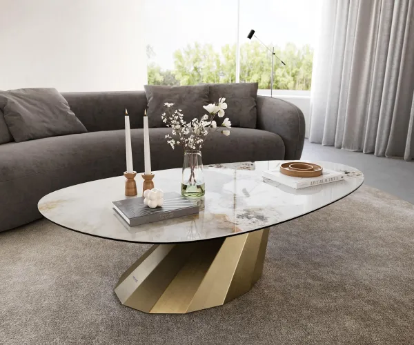 DELIFE Konferenčný stolík Edge oválny 140x75 cm keramika Minas Melange Parabi metalická zlatá