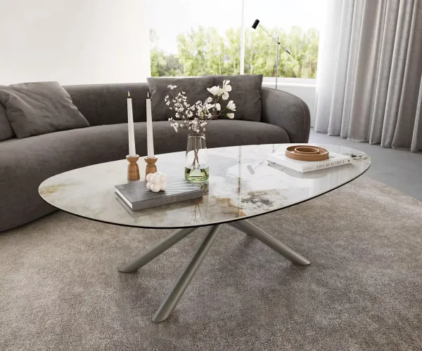 DELIFE Konferenčný stolík Edge oválny 140x75 cm keramika Minas Melange Sarity kov efektový povrch titán