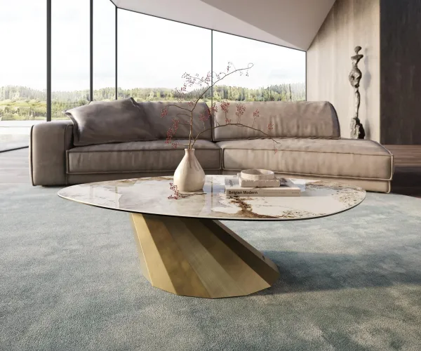 DELIFE Konferenčný stolík Edge organický 140x76 cm keramika Minas Melange Parabi metalická zlatá