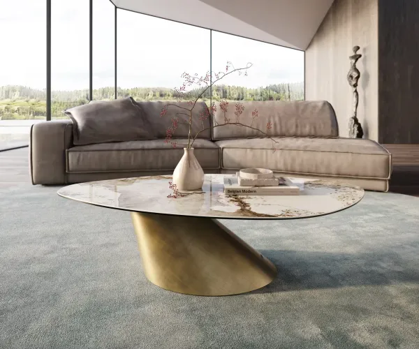 DELIFE Konferenčný stolík Edge organický 140x76 cm keramika Minas Melange Conis metalická zlatá